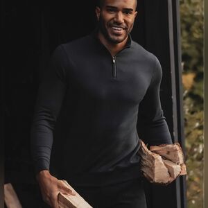 The Normal Brand Men's Cabincore Puremeso Black Quarter Zip Pullover, L